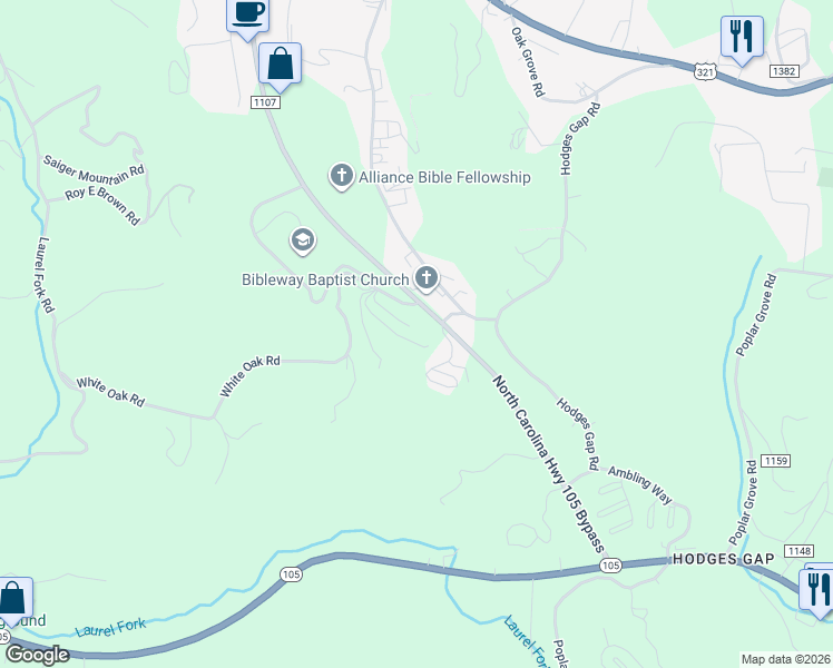 map of restaurants, bars, coffee shops, grocery stores, and more near 248 Knowles Haven Lane in Boone