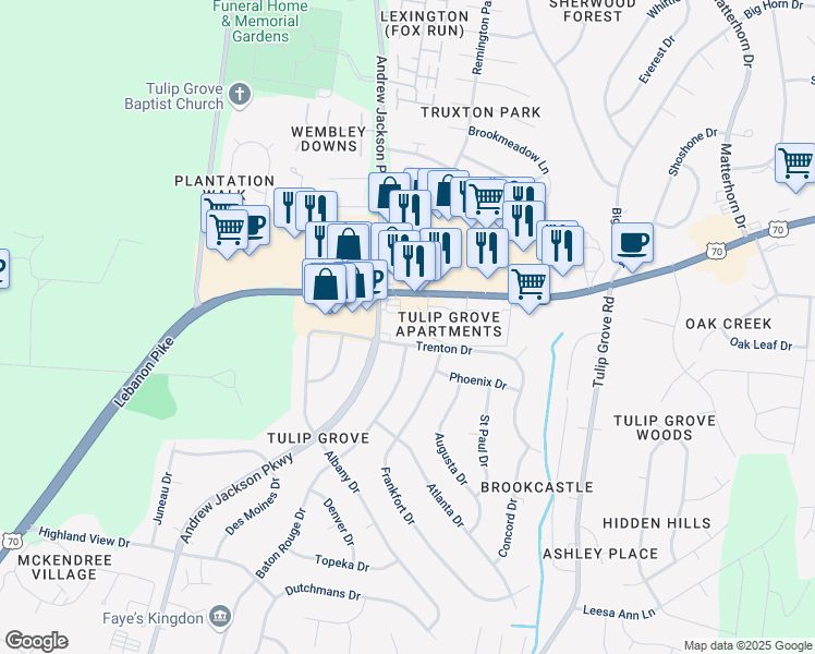 map of restaurants, bars, coffee shops, grocery stores, and more near 4716 Trenton Drive in Nashville