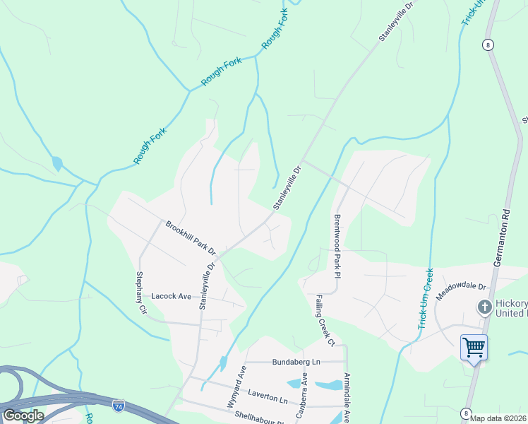 map of restaurants, bars, coffee shops, grocery stores, and more near 6022 Stanleyville Drive in Rural Hall