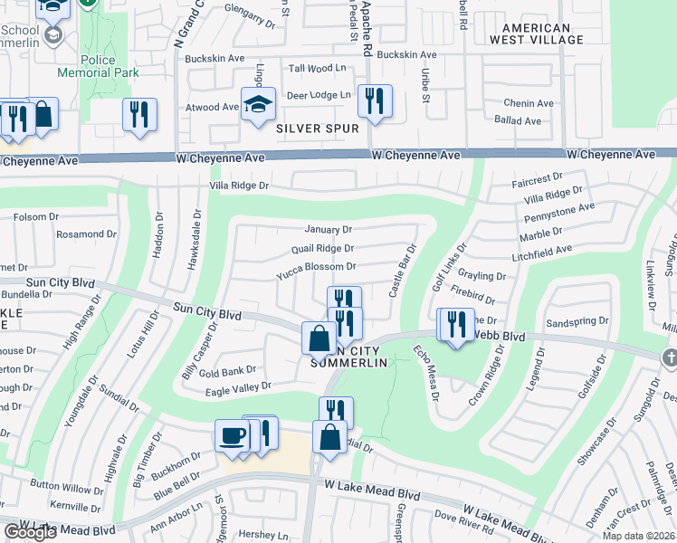 map of restaurants, bars, coffee shops, grocery stores, and more near 9325 Yucca Blossom Drive in Las Vegas