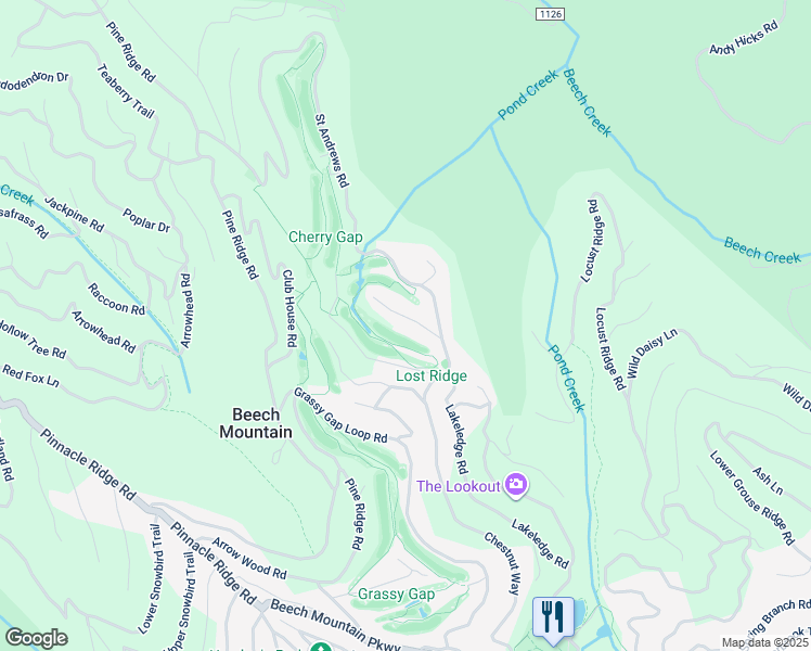 map of restaurants, bars, coffee shops, grocery stores, and more near 105 Golfview Drive in Beech Mountain