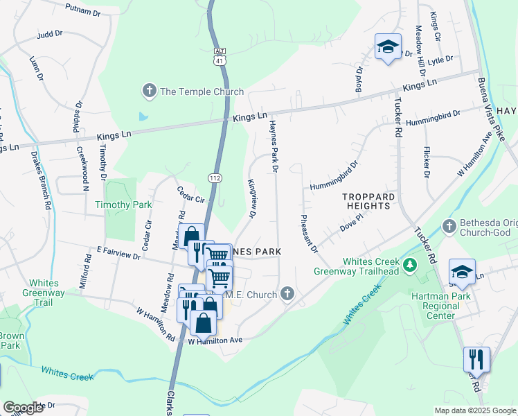 map of restaurants, bars, coffee shops, grocery stores, and more near 349 Kingview Drive in Nashville