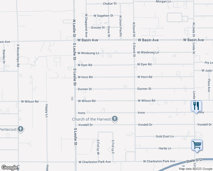 map of restaurants, bars, coffee shops, grocery stores, and more near 1740 West Donner Street in Pahrump