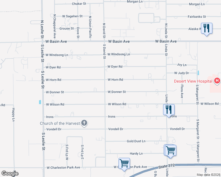 map of restaurants, bars, coffee shops, grocery stores, and more near 1450 West Donner Street in Pahrump