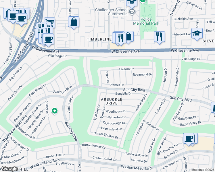 map of restaurants, bars, coffee shops, grocery stores, and more near 10101 Hemet Drive in Las Vegas