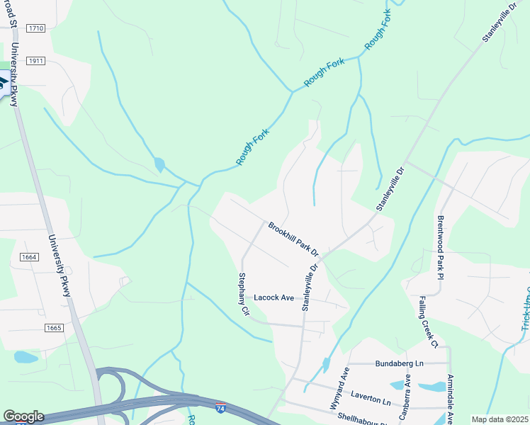 map of restaurants, bars, coffee shops, grocery stores, and more near 1200 Brookhill Park Drive in Rural Hall