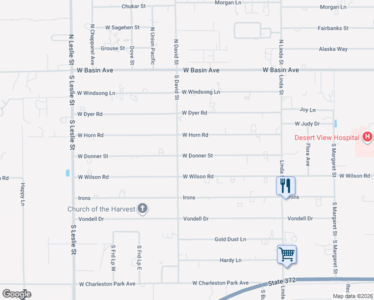 map of restaurants, bars, coffee shops, grocery stores, and more near 1450 West Donner Street in Pahrump