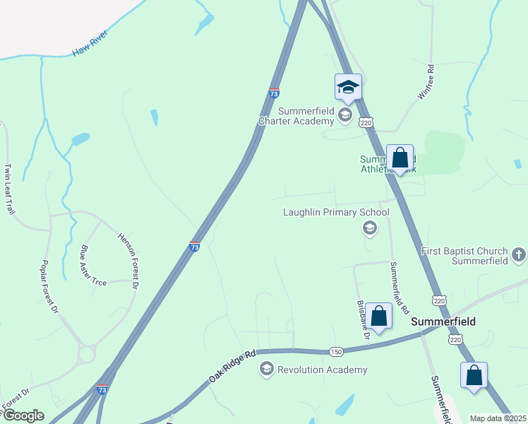 map of restaurants, bars, coffee shops, grocery stores, and more near 5607 Whispering Pines Drive in Summerfield