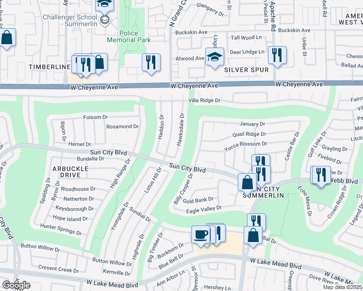 map of restaurants, bars, coffee shops, grocery stores, and more near 2916 Hawksdale Drive in Las Vegas