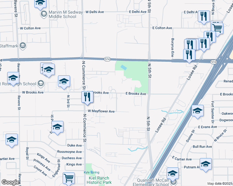map of restaurants, bars, coffee shops, grocery stores, and more near 2 West Brooks Avenue in North Las Vegas