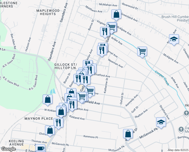 map of restaurants, bars, coffee shops, grocery stores, and more near 3710 Gallatin Pike in Nashville