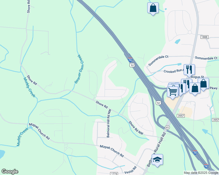 map of restaurants, bars, coffee shops, grocery stores, and more near 6461 Bentbrush Street in Rural Hall