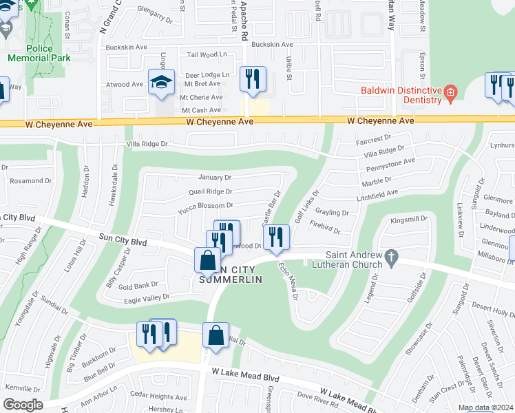 map of restaurants, bars, coffee shops, grocery stores, and more near 9213 Yucca Blossom Drive in Las Vegas