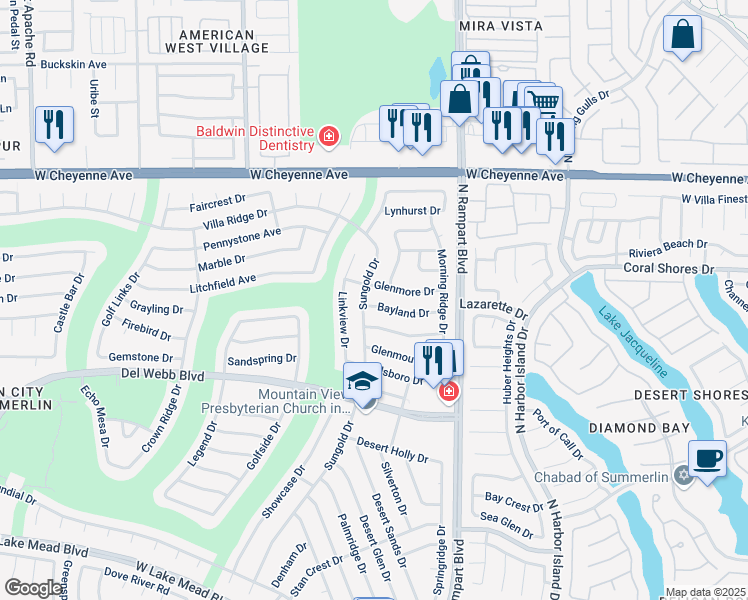 map of restaurants, bars, coffee shops, grocery stores, and more near 8613 Glenmore Drive in Las Vegas