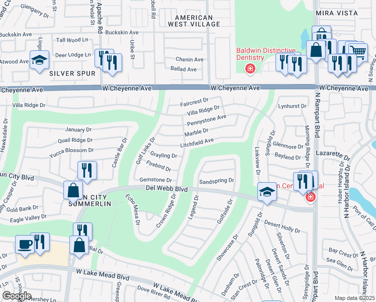 map of restaurants, bars, coffee shops, grocery stores, and more near 2920 Crown Ridge Drive in Las Vegas