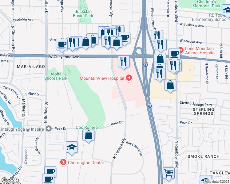 map of restaurants, bars, coffee shops, grocery stores, and more near 2931 North Tenaya Way in Las Vegas
