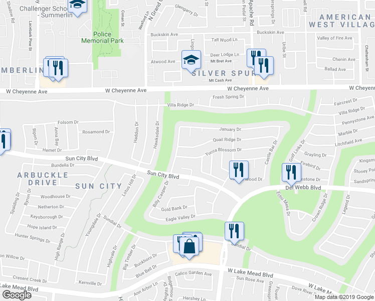 map of restaurants, bars, coffee shops, grocery stores, and more near 2900 Billy Casper Drive in Las Vegas