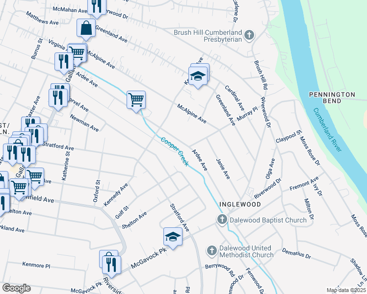 map of restaurants, bars, coffee shops, grocery stores, and more near 1326 Ardee Avenue in Nashville