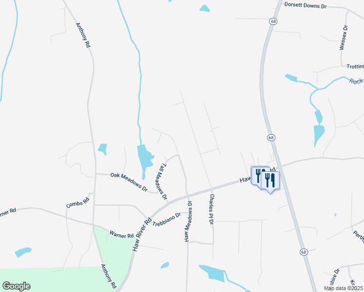 map of restaurants, bars, coffee shops, grocery stores, and more near 7702 Haw Meadows Drive in Kernersville