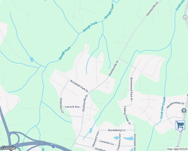 map of restaurants, bars, coffee shops, grocery stores, and more near 1121 Ridgecliff Drive in Rural Hall