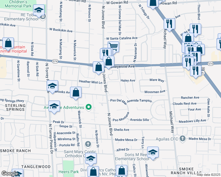 map of restaurants, bars, coffee shops, grocery stores, and more near 3132 South Jones Boulevard in Las Vegas