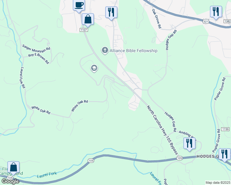 map of restaurants, bars, coffee shops, grocery stores, and more near 194 1 Love Lane in Boone