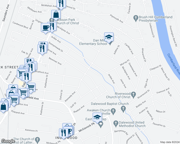 map of restaurants, bars, coffee shops, grocery stores, and more near 1302 Sunnymeade Drive in Nashville