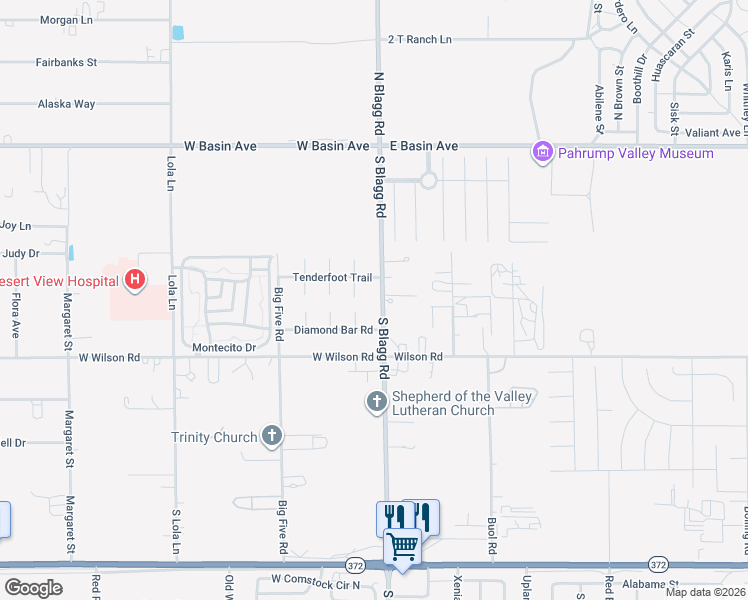 map of restaurants, bars, coffee shops, grocery stores, and more near 340 South Blagg Road in Pahrump