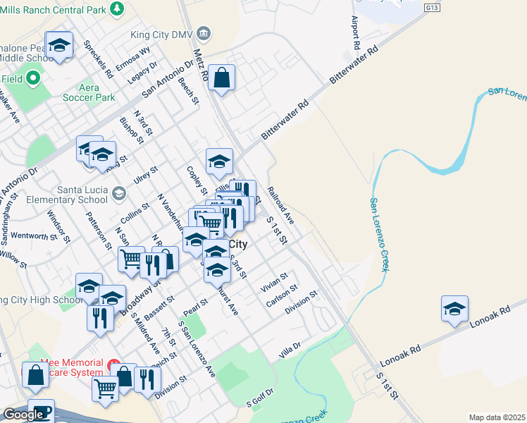 map of restaurants, bars, coffee shops, grocery stores, and more near Argyle Road in Monterey County