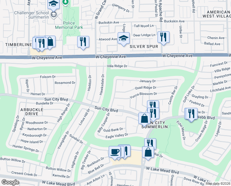 map of restaurants, bars, coffee shops, grocery stores, and more near 2900 Billy Casper Drive in Las Vegas