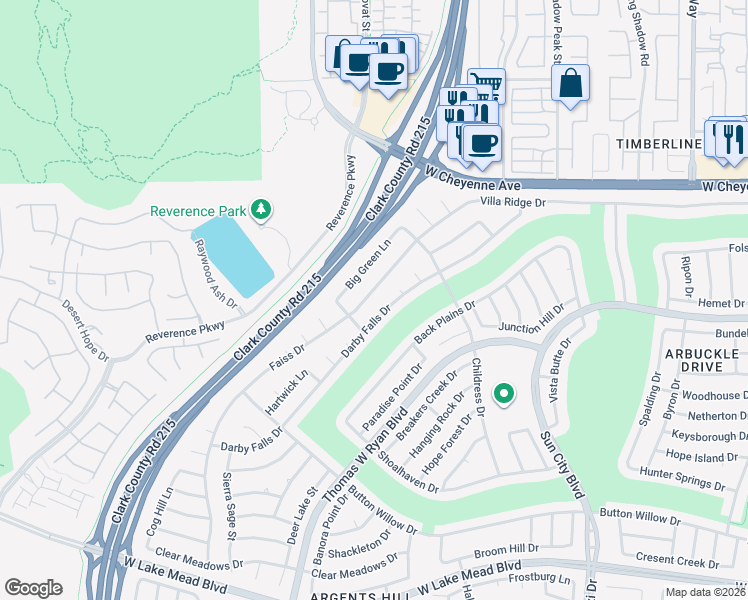 map of restaurants, bars, coffee shops, grocery stores, and more near 2916 Faiss Drive in Las Vegas