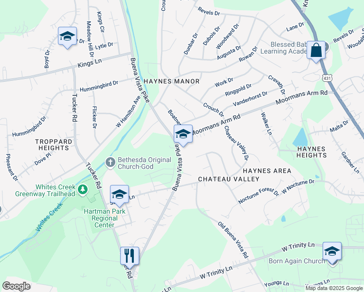 map of restaurants, bars, coffee shops, grocery stores, and more near 3700 Buena Vista Pike in Nashville