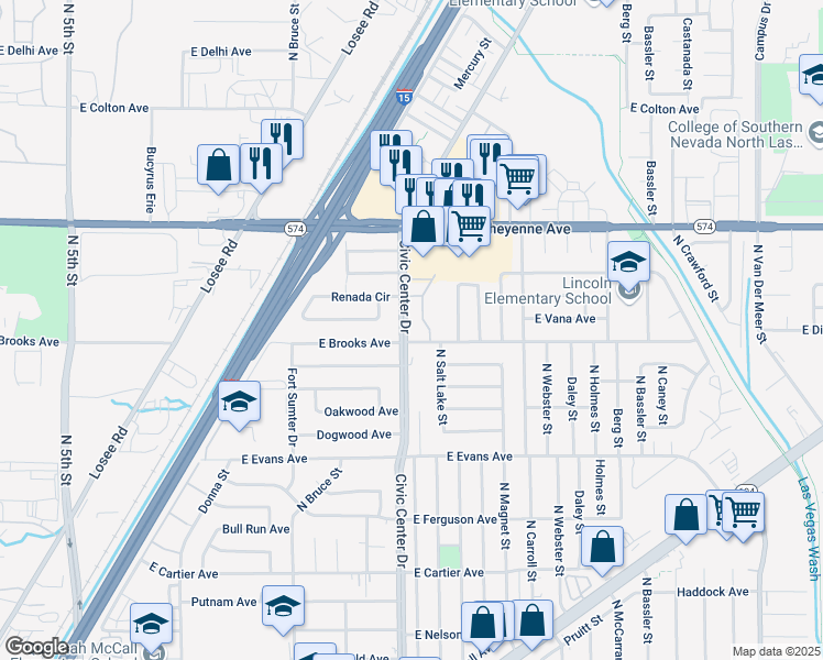 map of restaurants, bars, coffee shops, grocery stores, and more near 3009 Saint George Street in North Las Vegas