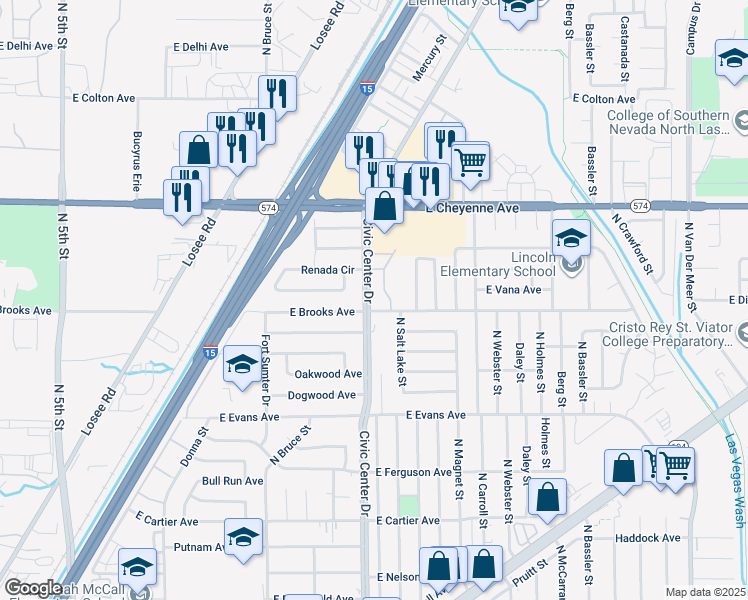 map of restaurants, bars, coffee shops, grocery stores, and more near 3009 Saint George Street in North Las Vegas