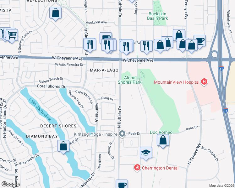 map of restaurants, bars, coffee shops, grocery stores, and more near 7616 West Oyster Cove Drive in Las Vegas