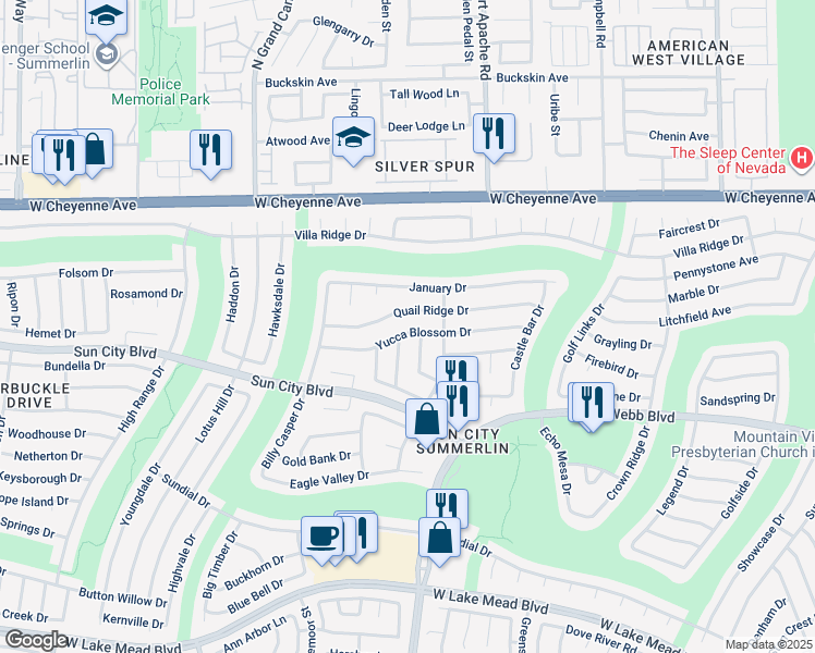 map of restaurants, bars, coffee shops, grocery stores, and more near 9420 Yucca Blossom Drive in Las Vegas