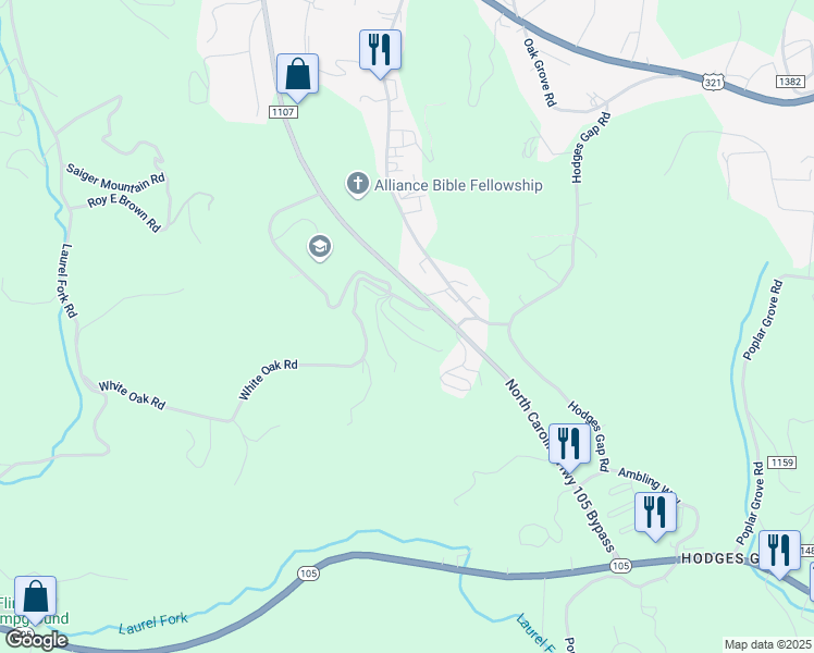 map of restaurants, bars, coffee shops, grocery stores, and more near 198 Knowles Haven Lane in Boone