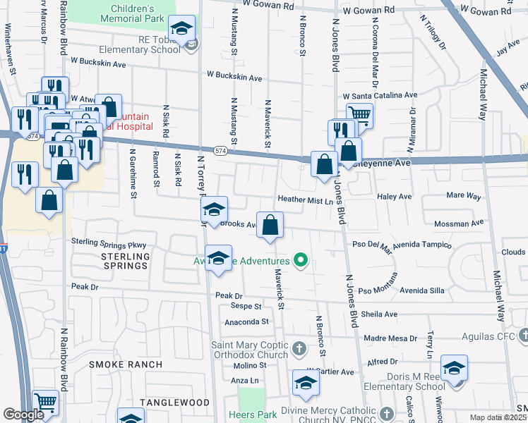 map of restaurants, bars, coffee shops, grocery stores, and more near 3004 Fern Hollow Court in Las Vegas