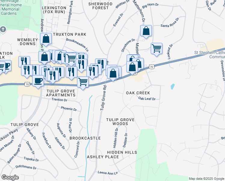 map of restaurants, bars, coffee shops, grocery stores, and more near 1430 Lady Nashville Court in Nashville