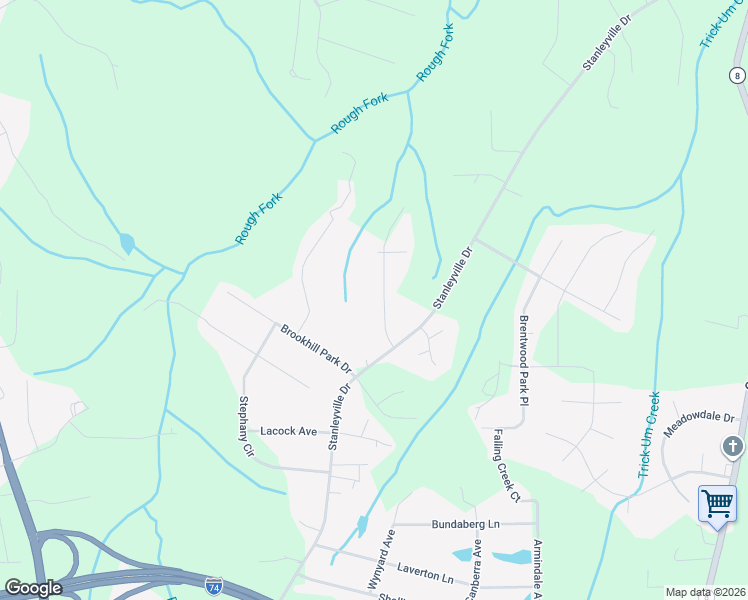 map of restaurants, bars, coffee shops, grocery stores, and more near 1121 Ridgecliff Drive in Rural Hall