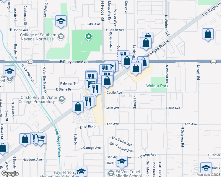 map of restaurants, bars, coffee shops, grocery stores, and more near 3102 Las Vegas Boulevard North in Las Vegas