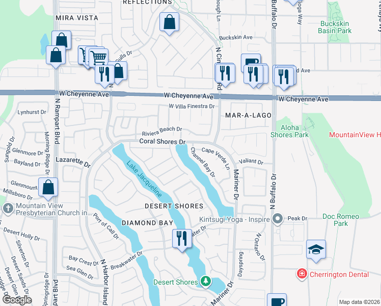 map of restaurants, bars, coffee shops, grocery stores, and more near 2945 Channel Bay Drive in Las Vegas
