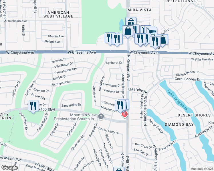 map of restaurants, bars, coffee shops, grocery stores, and more near 8613 Glenmore Drive in Las Vegas