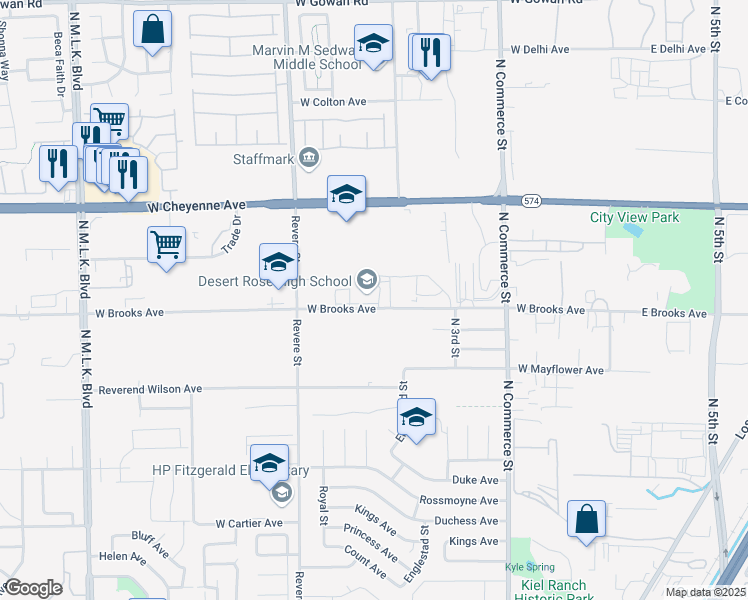 map of restaurants, bars, coffee shops, grocery stores, and more near 444 West Brooks Avenue in North Las Vegas