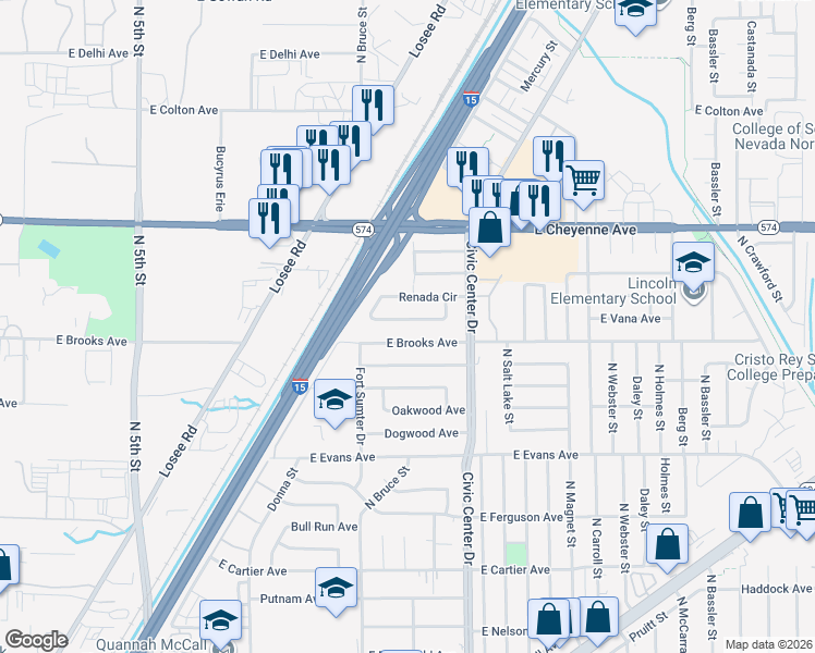map of restaurants, bars, coffee shops, grocery stores, and more near 1862 Renada Circle in North Las Vegas