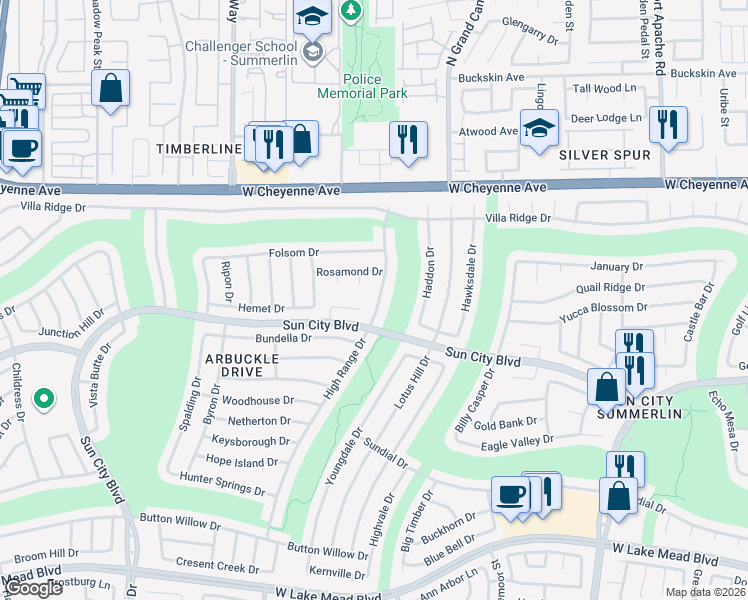 map of restaurants, bars, coffee shops, grocery stores, and more near 2917 High Range Drive in Las Vegas