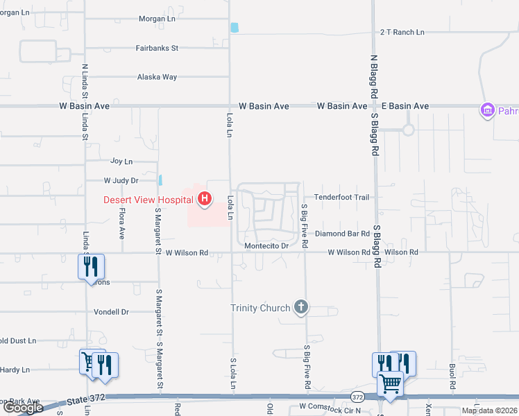 map of restaurants, bars, coffee shops, grocery stores, and more near 360 Brentwood Drive in Pahrump