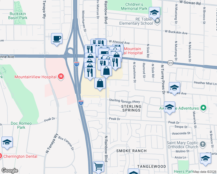 map of restaurants, bars, coffee shops, grocery stores, and more near 3001 Light Wind Court in Las Vegas