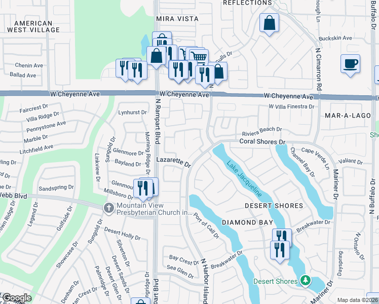 map of restaurants, bars, coffee shops, grocery stores, and more near 3001 Marsh Court in Las Vegas