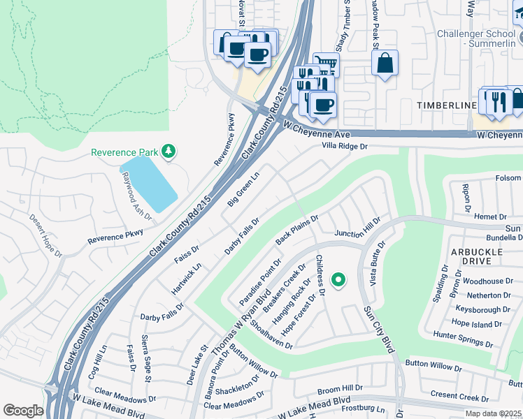 map of restaurants, bars, coffee shops, grocery stores, and more near 2937 Darby Falls Drive in Las Vegas